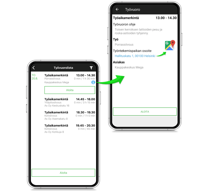 Työvuorolistat ja työohjeet mobiilissa Maxtech Easy